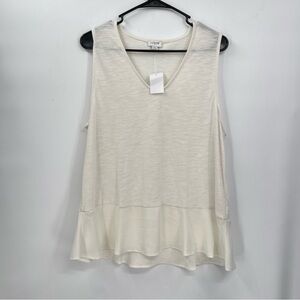 J.Crew XL Sleeveless Top Women Ivory New‎ Mixed Media Chiffon Hem V-Neck AG069